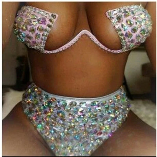 NEW Arrivals Luxurious Rhinestones Diamonds  Bikini Set Bathing Suit Sexy Women Beachwear Bling Stones Swimsuit High Quality Swimsuit Girls Ladies Summer Luxury Beach Wear