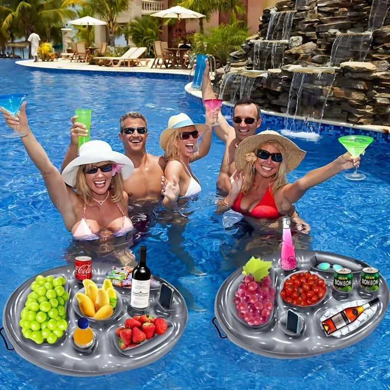 NEW 3 Colors  Inflatable Ice Bar Swimming Pool Beach Party Drink Cup Holder PVC Inflatable Fruit Tray Multifunctional Water Inflatable Cup Holder Summer Holiday Supplies