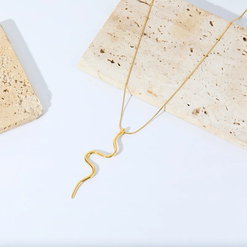 Stainless Steel Creative Gold Color Snake Pendant Necklace For Women Girl New Design Waterproof Jewelry Gift Party