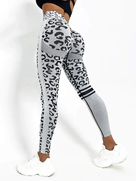 Women Leopard Seamless Yoga Pants High Waist Lifting Hip Honey Peach Hip Fitness Pants Yoga Suit Tight Running Sports Pants