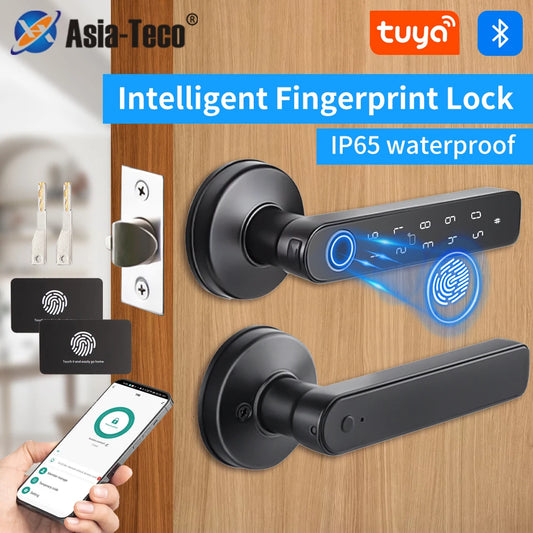 M-5 TUYA RFID APP Control BLE Fingerprint Identification Door Lock Smart Digital Electronic Lock with Password/Key/IC Card(Optional)/ Smart Life/ TUYA APP Unlock Home Office Security Supplies