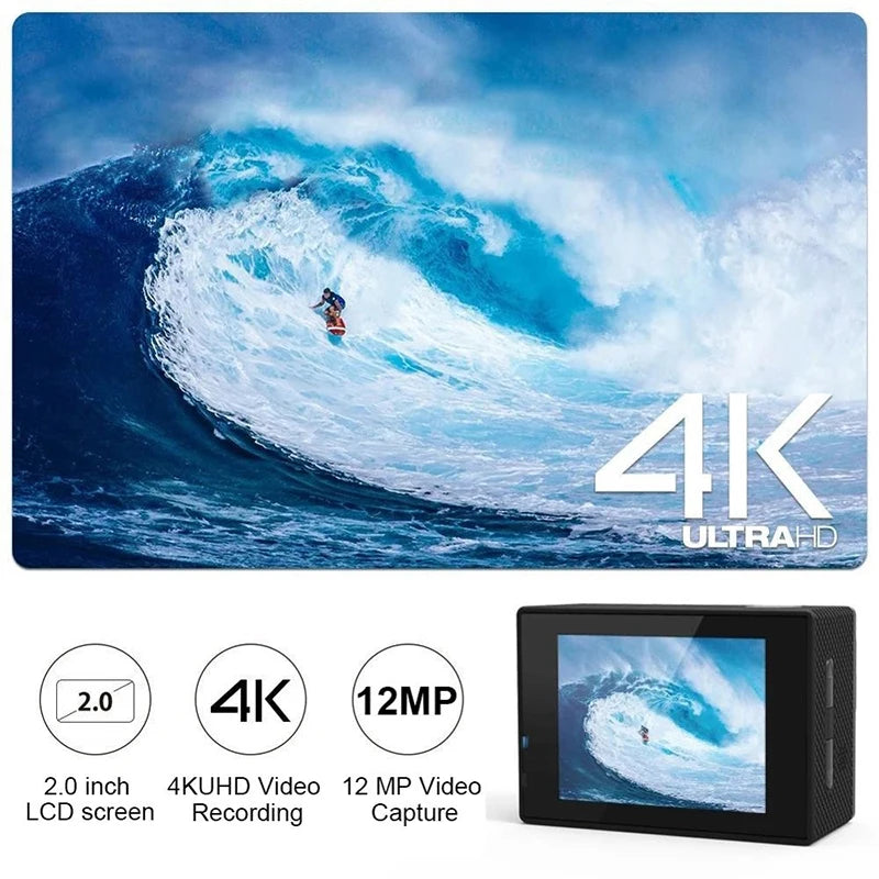 Action Camera Ultra HD 4K/30fps WiFi 2.0-inch 170D Underwater Waterproof Helmet Video Recording Cameras Sport Cam