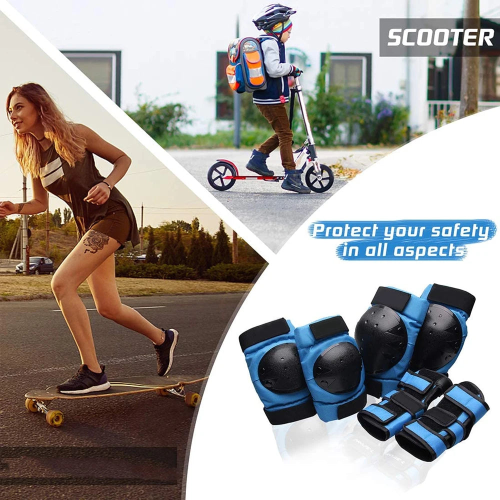 6Pcs Adults/Kids Knee Pads Elbow Pads Wrist Guards Protective Gear for Skateboarding Roller Skating Cycling BMX Bicycle