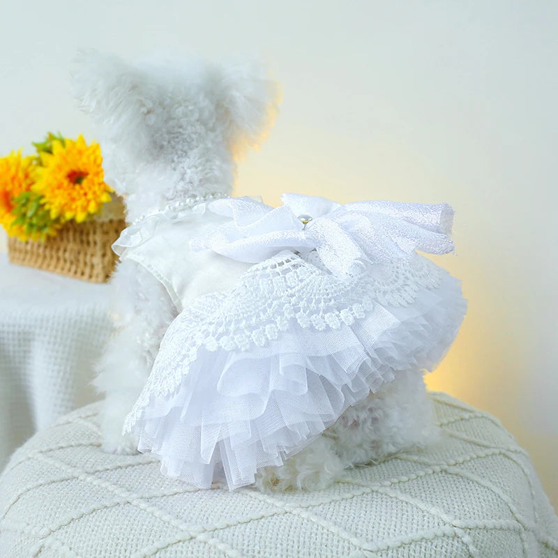 White Pearl Dog Wedding Dress Bridal Wedding Costume Puppy Princess Dresses for Small Dogs Luxury Clothes Pomeranian Chihuahua