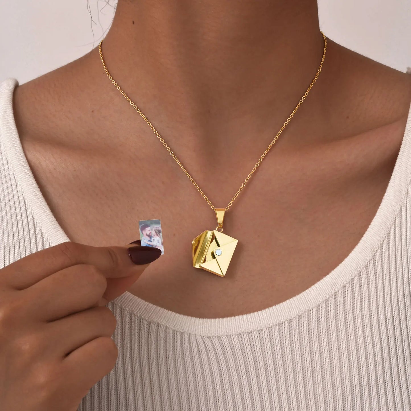 Personalized Photo Locket Necklace Envelope Dates/Names Love Letter Shape Pendant for Women, Customized Picture Pendant Gifts