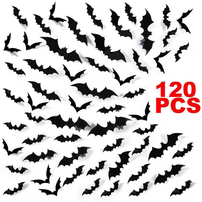 84PCS  Halloween 3D Black Bat Wall Stickers Home Room Indoor DIY Decoration Scary Props Party Favors Wall Decals Window Sticker