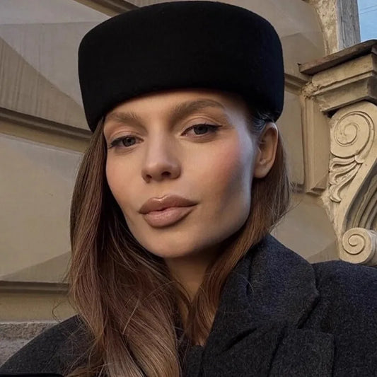 Vintage Hard Top Black Berets Flat Fedoras Hats Top Caps Sweet Girls Lady Flat Top Hats Retro Winter Warm Wool Pillbox Hat Fashion Fedoras Fascinator Painter Hat Ladies Apparel Accessories