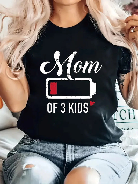 NEW Arrivals S-4XL *Mom of 3 Kids-Mom of 2 Boys* Battery Strip Women's T-Shirt Summer Short Sleeved Fashionable Mother Plot Gift Ladies Streetwear Casual Apparel Accessories