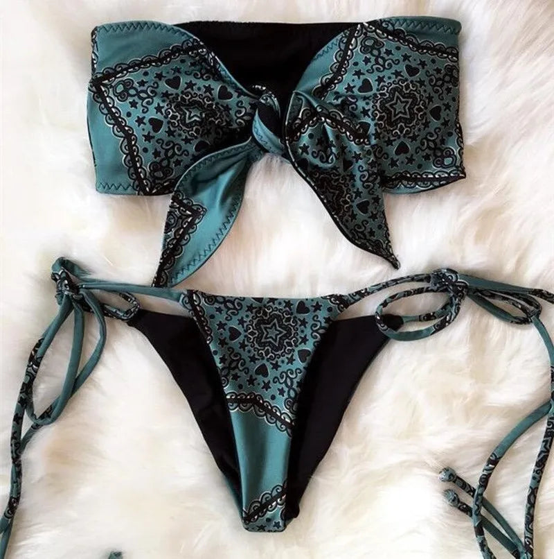 NEW Arrivals Chest Knot Bandeau Bikini Brazilian Set Vintage Bathing Suit Swim maillot de Bain Beach Wear Swimwear Women Luxury  Swimsuit Ladies Swimming Pool Swimwear