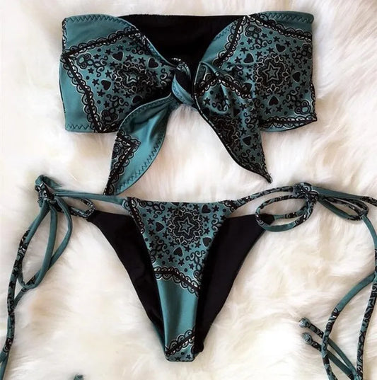 NEW Arrivals Chest Knot Bandeau Bikini Brazilian Set Vintage Bathing Suit Swim maillot de Bain Beach Wear Swimwear Women Luxury  Swimsuit Ladies Swimming Pool Swimwear