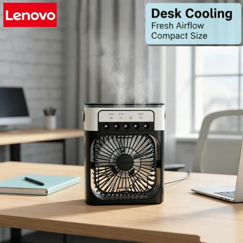 Original LENOVO 3 in1 Fan Air Conditioner Household Medium Whirlwind Turbo Air Cooler Led Night Light Portable 5 Nozzles Humidifier Air Adjustment Water Mist Fan Office Home Fan Air Cooling Supplies.
