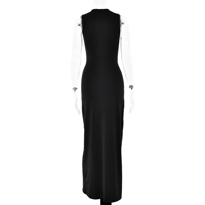 NEW!!!! Half High Collar Irregular Tank Dress For Women New Fashion Sleeveless Bodycon Ruched Sexy Long Dress Elegant