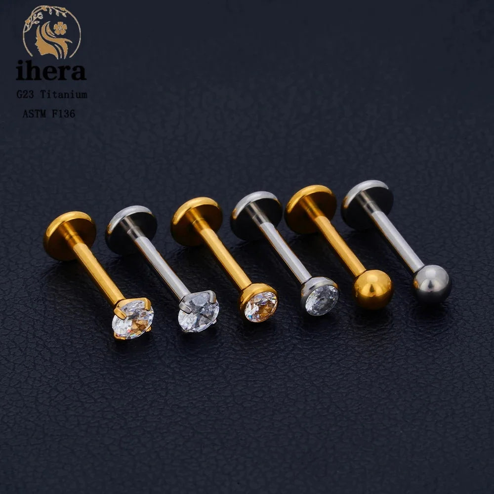 New Arrivals "50PCS" Gold/Silver G23 Titanium Piercing Labret Lip Studs 16G CZ Internally Threaded Stud Earring Lip Ring Tragus Cartilage Helix Jewelry Fashion Supplies