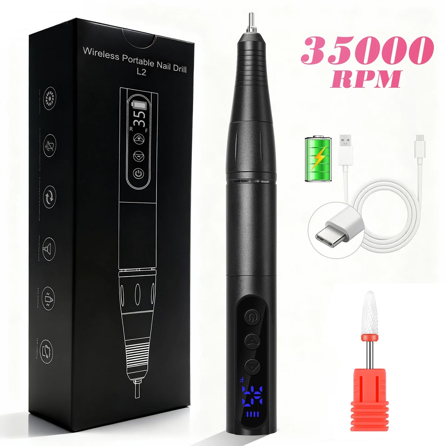 35000RPM Rechargeable Portable Nail Drill Machine With LCD Display Nails Sander For Acrylic Gel Polish Professional Nail Tool
