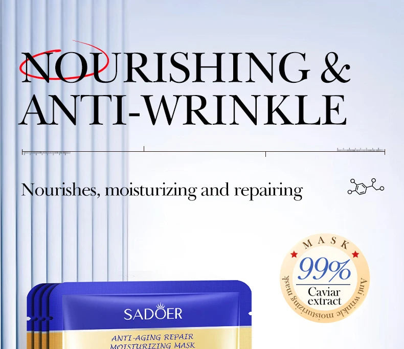 5 PCS Set  Caviar Hyaluronic Acid Moisturizing Facial Masks Brightening Firming Hydrating Face Mask Facial Skin Care Products