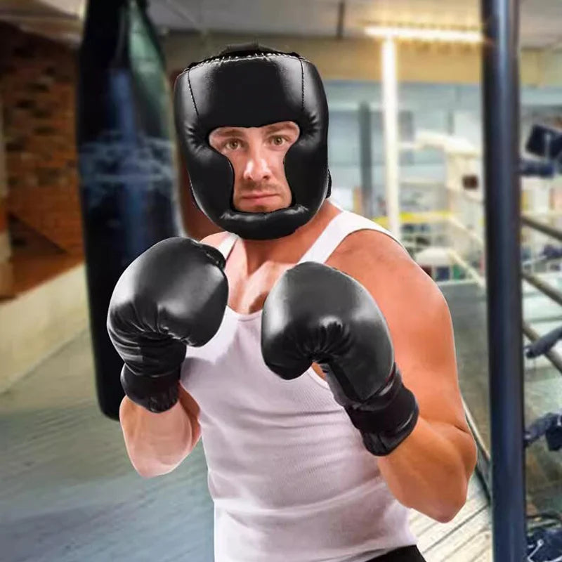 2PCS 3 Colors Set Professional  PU Leather Boxing Helmet Karate Kick Boxing Head Guard Muay Thai Sandbag Training Adults Kids Arts Helmet Head Guard Taekwondo Karate Boxing Helmets