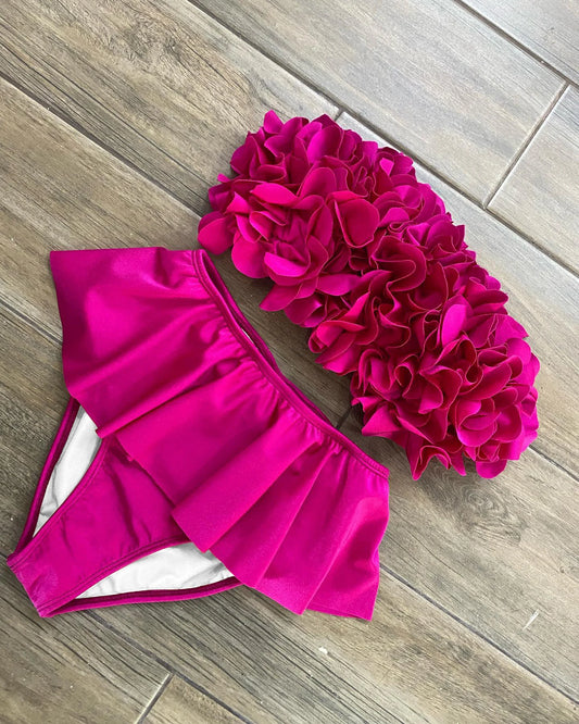 NEW Summer Sexy Petal Push Up Backless Bikini Set Women Fashion Flower Ruffles Bikini Lady Solid Beachwear Bathing Suit Girls Ladies Beach Wear