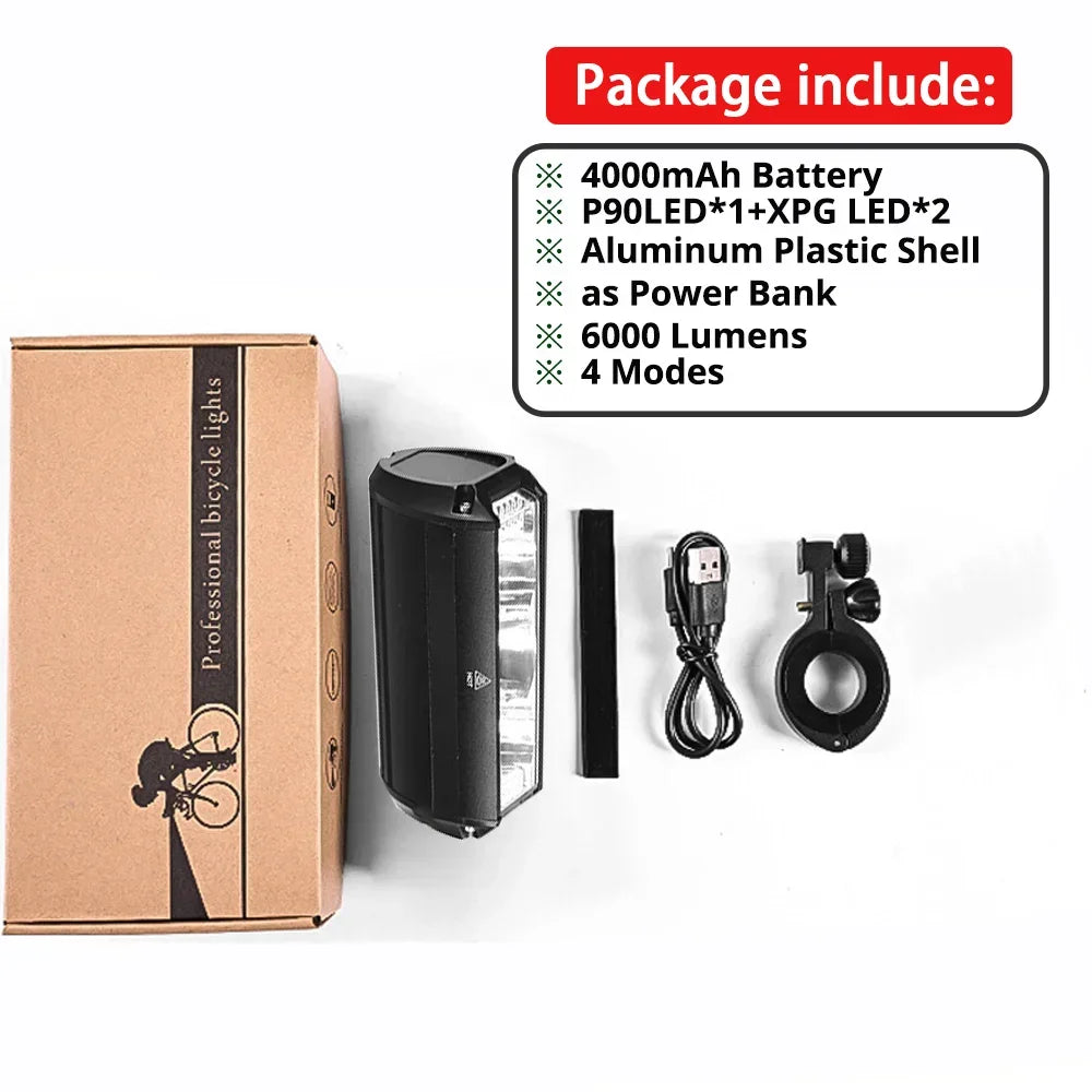 Full Set 8000mAh + Power Bank 10000LM Bicycle Light 500M Lighting Distance Front Bike Light Waterproof 8000mah 5*P90 Flashlight USB Charging MTB Road Cycling Lamp Accessories Sports Supplies