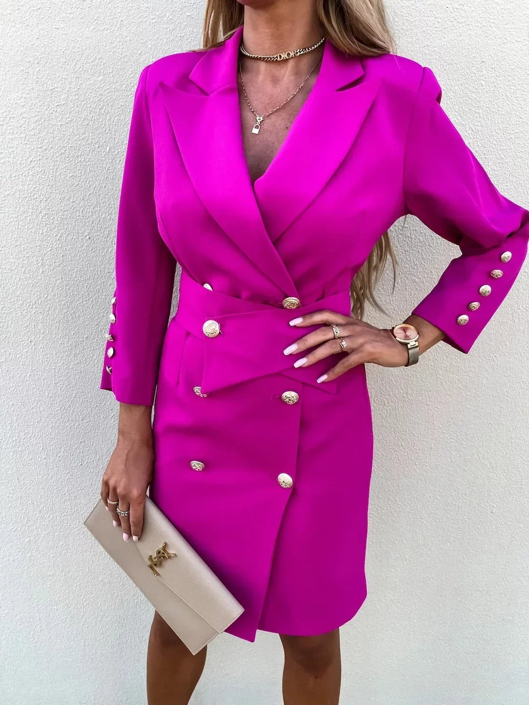 NEW Arrivals Women Elegant Blazer Dress Slim Fit Double Breasted Solid New Suit Collar Office Lady  Long Sleeve Tailored Coat Evening Business Dinner Luxury Dress