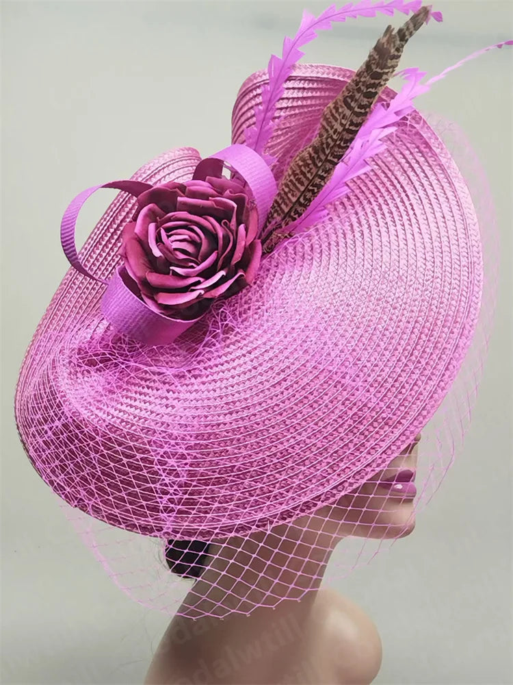 NEW Arrivals 16 Colors Straw Flower Fascinators Hat Veils Pillbox Cap Women Formal Dress Wedding Headpiece With Flower Chapeau Cap Tea Party
