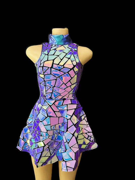 NEW Arrivals 5 Colors  Mirror Nightclub Dress Women Evening Birthday Outfit Sleeveless Shiny Laser PU Bar DJ Gogo Dancer Singer Stage Performance Rave Party Costumes