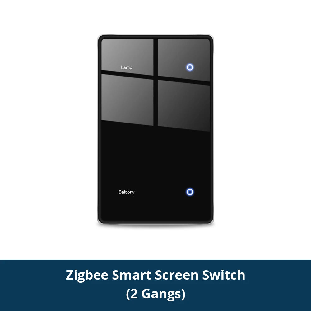 4 Gangs Zigbee Smart DIY Name Lights Switch Sensing Function Voice Control Black Panel Touch Screen Light Switches US Type Neutral Required Works with TUYA App Control  Smart Life App
