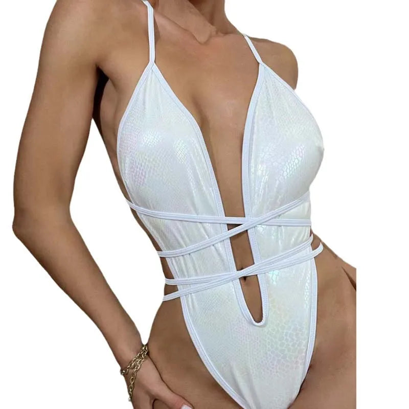 New Swimsuit Sexy Serpentine Deep V Backless Bikini One-piece Swimsuit Swimsuit Women Beach Wear