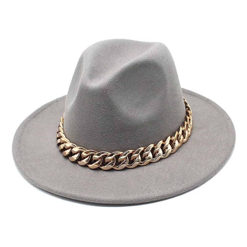 Women Oversized Chain Accessory Bag And Fedoras Hat 2-piece Sets Fashion Luxury Party Wedding Jazz Hat