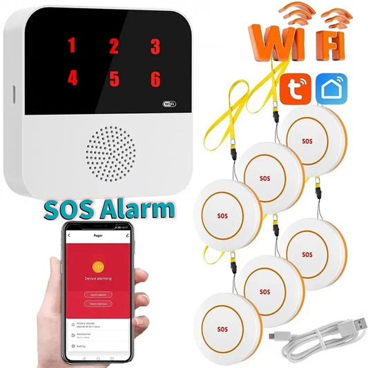 4/6PCS Set TUYA App Control Seniors WI-FI Button Wireless Caregiver Pager Elderly SOS Alarm Senior Elderly Emergency Alarm For Patients Elderly At Home