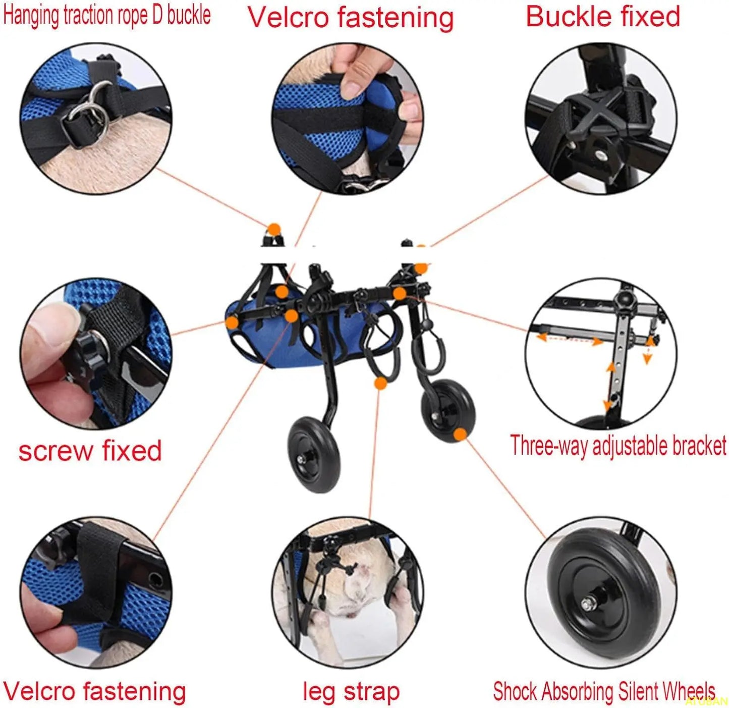 Cat & Dog Wheelchair, Adjustable Pets Cart with Wheels for Back Legs,Dog Brace and Hip Support, to Recover Their Mobility