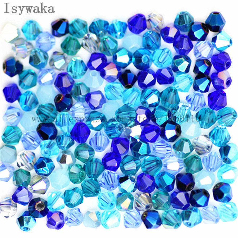 33 Colors 100 PCS Set Blue Multicolor 4mm Bicone Austria Crystal Beads Charm Glass Beads Loose Spacer Bead for DIY Jewelry Making Apparel Accessories Tools Set