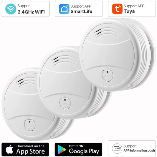 NEW Arrivals 5PCS Set TUYA App Control Wi-Fi Smoke Detector Alarm Smart Fire Protection 90dB Smoke Alarm Sensor Home Office Company Security Supplies System Smart Life APP