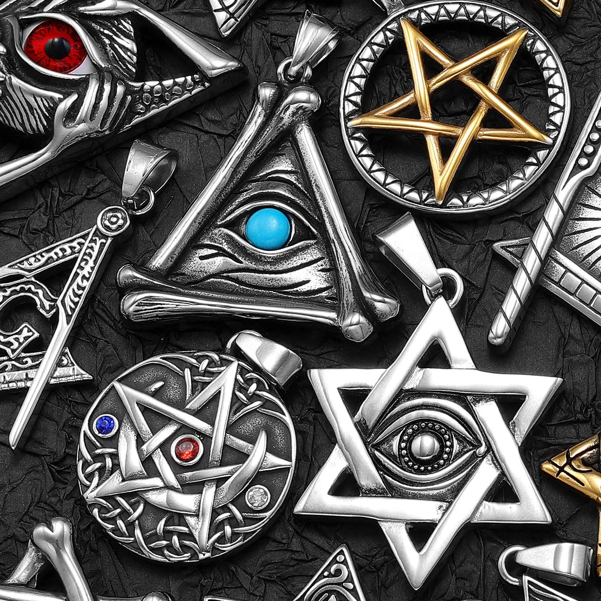38 Types Illuminati's Masonic Hexagram Salomon Star of David Masonic Stainless Steel Men Necklaces Pendant Chain Punk New in For Women Fashion Secret Society Jewelry Gifts