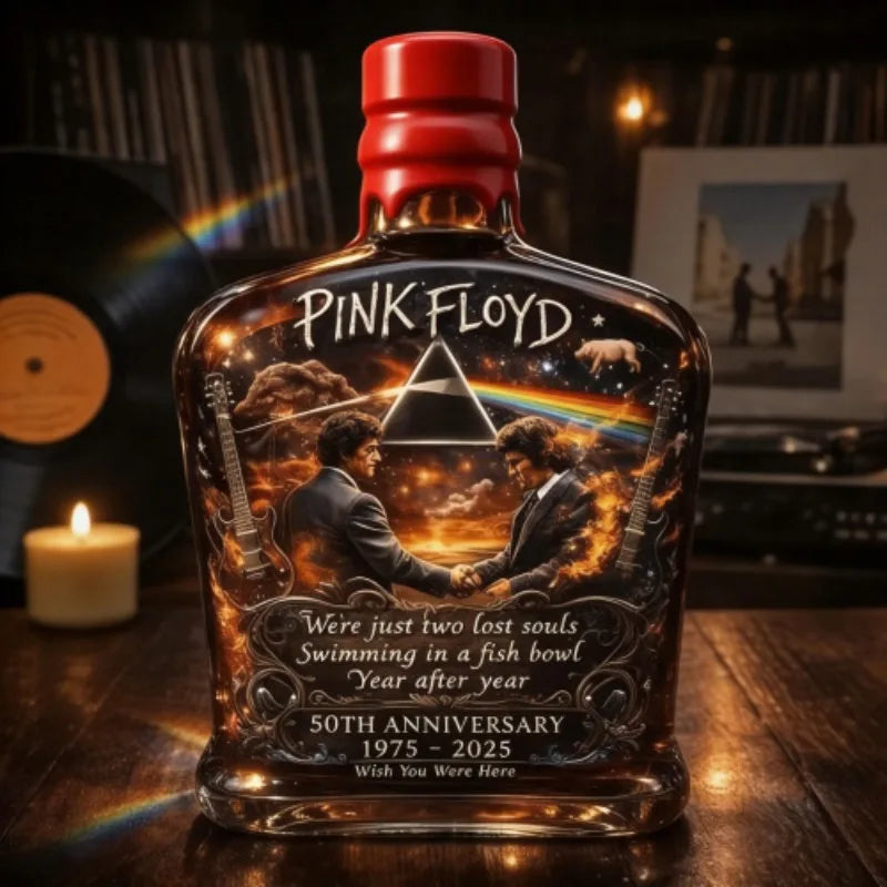 PINK FLOYD Tribute Whiskey Liquor Alcohol Decanter, 50th Anniversary Wish You Were Here Design Liquor Bottle, Premium Gift for Rock Music Lovers Home Pubs Bar Night Club Hotels Barware Supplies