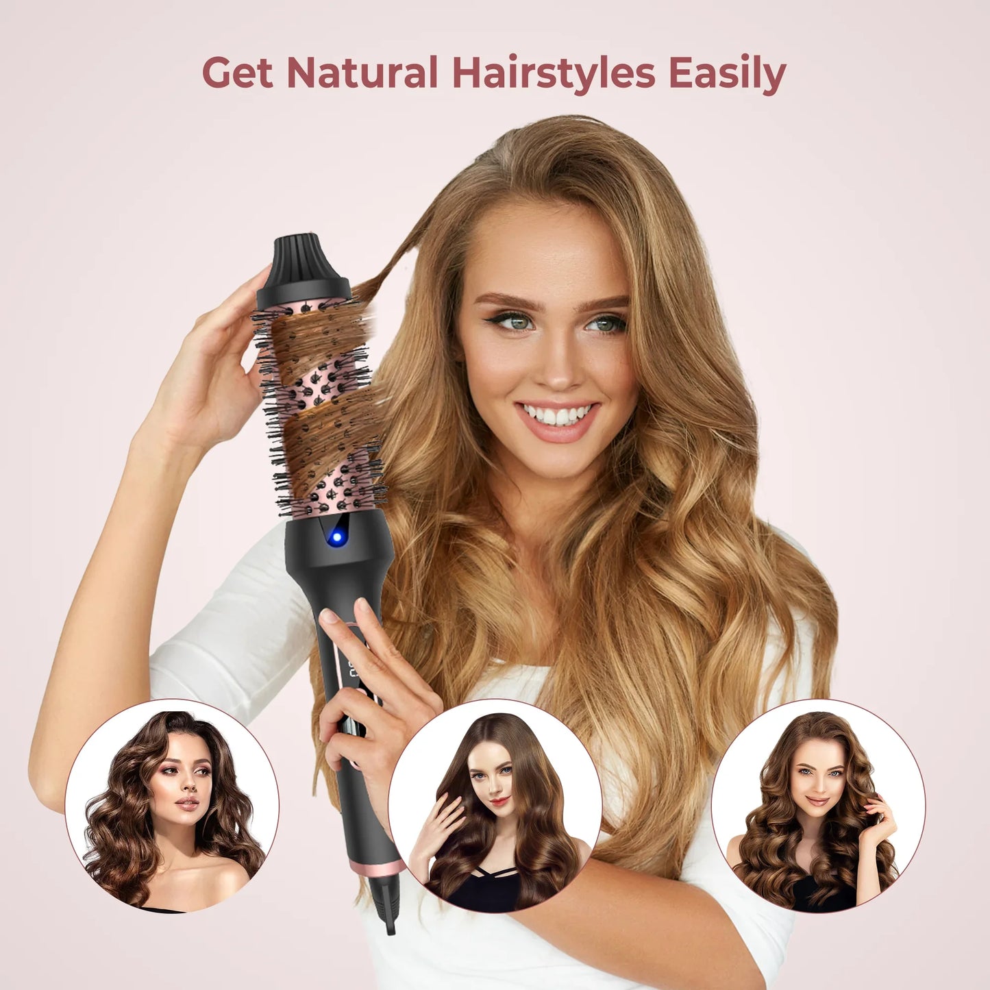 UK Plug Heated Styling Brush 3-in-1 Ionic Hair Curler/Straightener with Anti-Scald Electric Curl Wand Curling Iron Hair Styling Tools