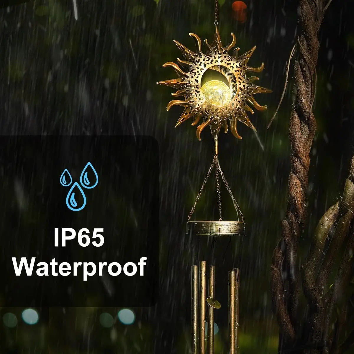 NEW Arrivals Moon/Star/Sun Wind Chimes Outdoor Glowing Moon Sun Stars Solar Glowing Wind Chime Metal Tubes Wind Bells for Home Decor Waterproof Chimes Gift