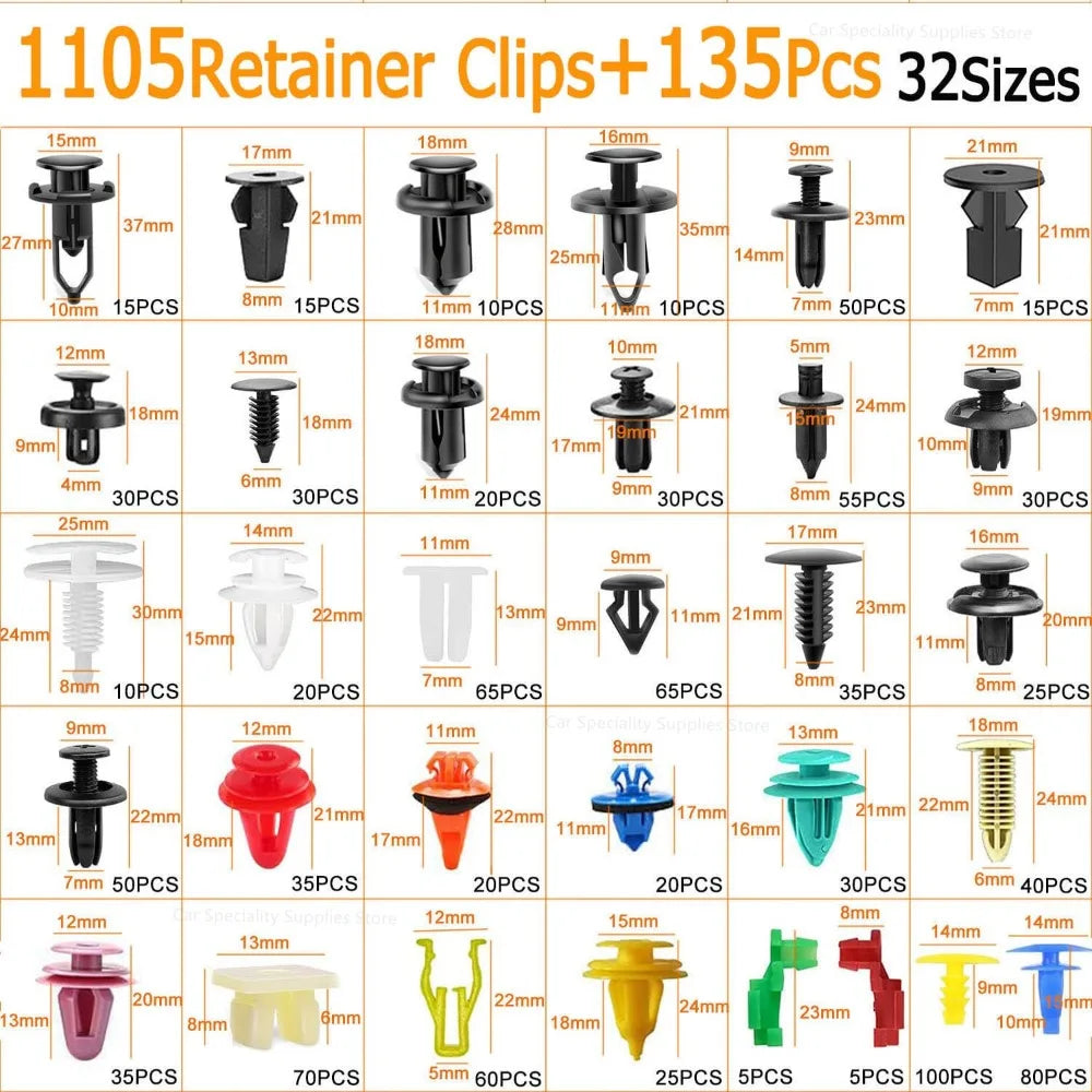1105/680/800 PCS  Plastic Car Fastener Clips Kit Mixed Car Bumper Door Trim Panel Auto Bumper Rivet Retainer Push Engine Cover
