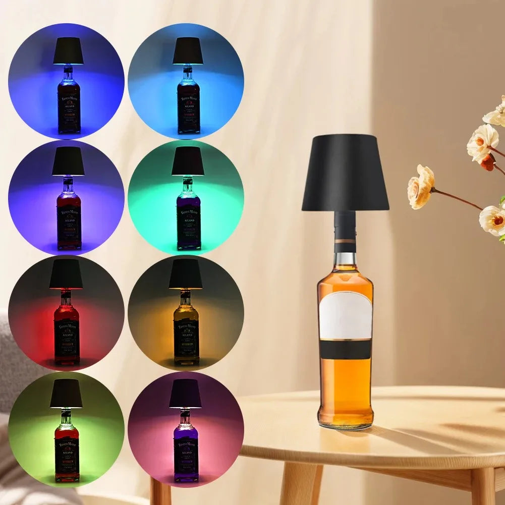NEW Arrivals USB Rechargeable Wine Bottle LED Mood Lamp 2000mAh Touch Stepless Dimmer RGB 3 Color RGB White Cordless Pub Table Night Light