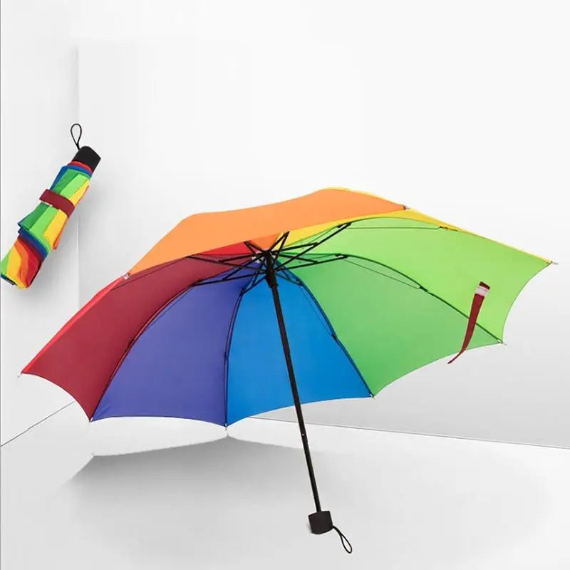 Protection Rainbow Umbrella Triple Fold Rainbow Fold Umbrella Non-automatic Umbrella Popular Creative Adults Children Umbrella