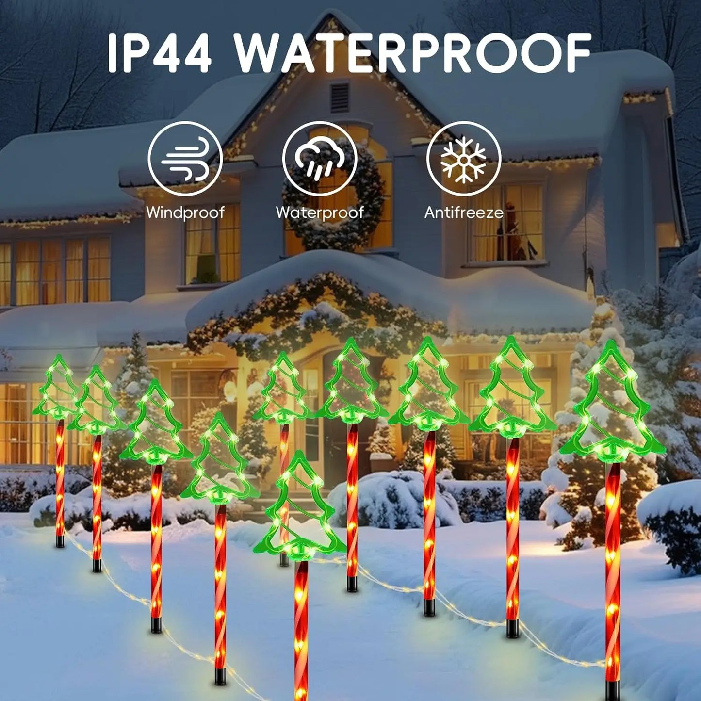 5-10 PCS Set Waterproof Christmas Path Lights Candy Cane Themed LED Tree Walkway Decor for Outdoor Holiday Landscape Lighting