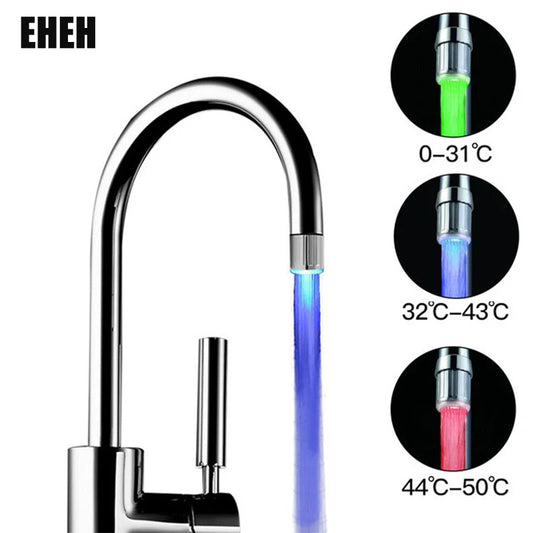 LED Kitchen Faucet Aerators 3-color Sink Faucet Power Shower Light Temperature control Kitchen Tap RGB faucet Shower Head