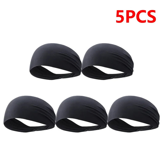 NEW Arrivals 5PCS Black Set Elastic Sports Headbands Sweat Absorption Dry Headdress Quick Workout Headband Anti-Slip Breathable Sweatbands Outdoor Sports Yoga Running Gym