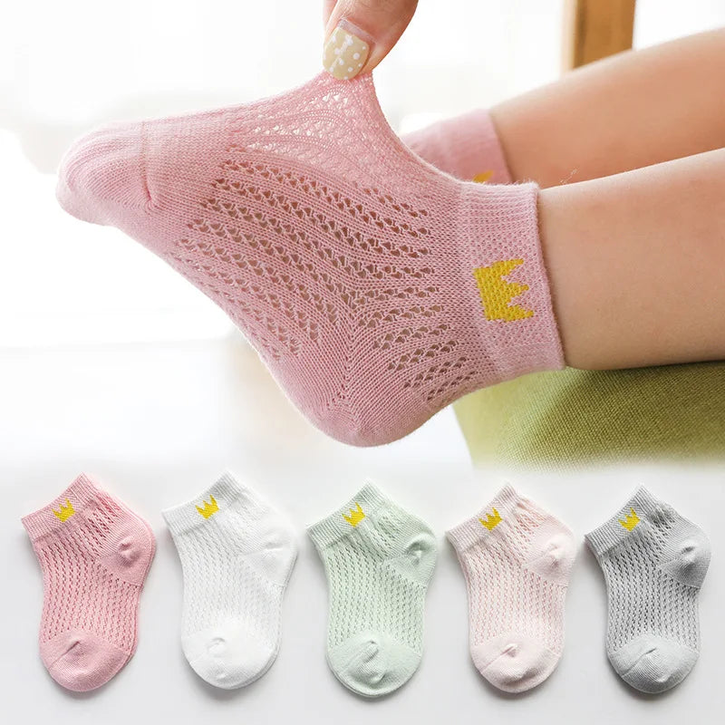 5 Pairs Set 0-12Y Summer Cotton Newborn Kids Socks Cute Cartoon Thin Mesh Baby Short Socks Dinosaur Bear Children Socks for Boys Girls Apparel Accessories
