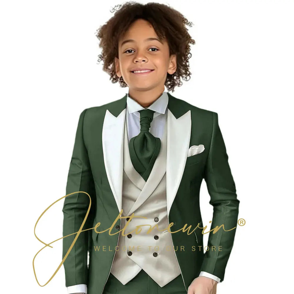 8 Colors  Children Boy's 2Y-14Y Formal Wedding Suit Kids Jacket Pants Ivory Vest Photography Suit Flower Boy Birthday Tuxedo Suit