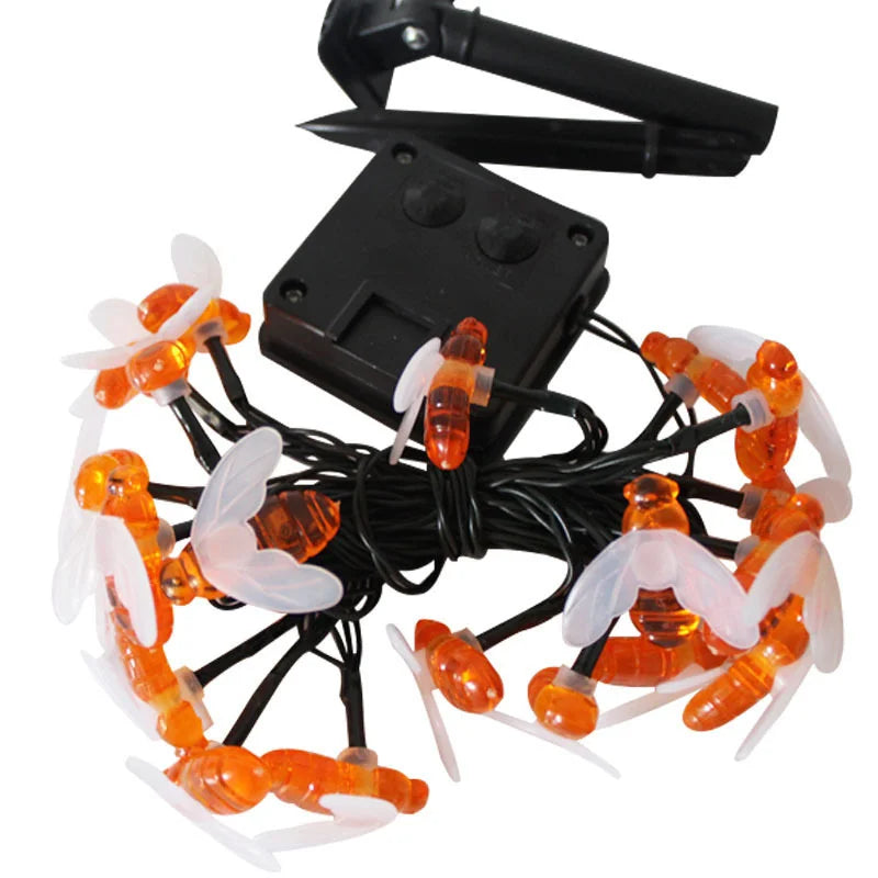 New Solar Powered Cute Honey Bee Led String Fairy Light 5m 20leds Bee Outdoor Garden Fence Patio Christmas Garland Lights 2023