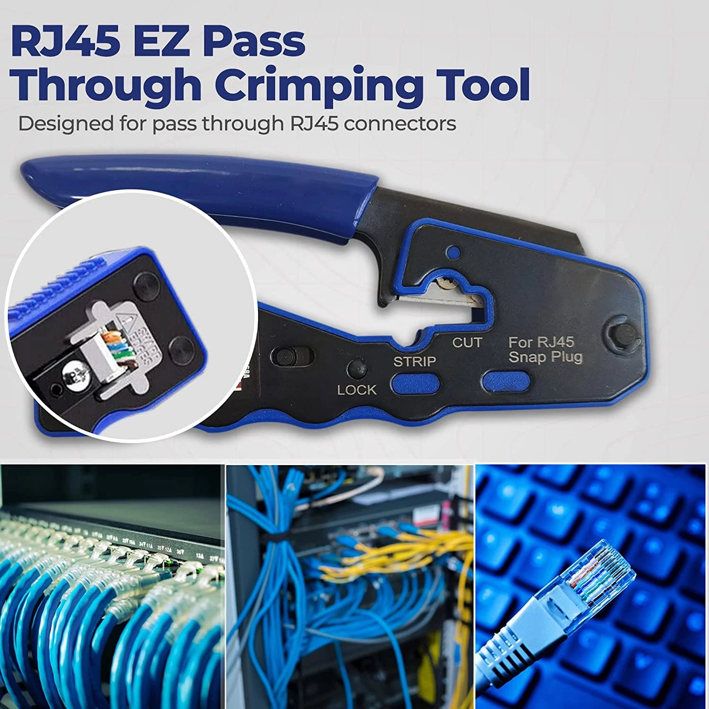 RJ45 Crimp Tool Pass Through Crimper Cutter for Cat6a Cat6 Cat5 8P8C Modular Connector Ethernet All-in-one Wire Tool