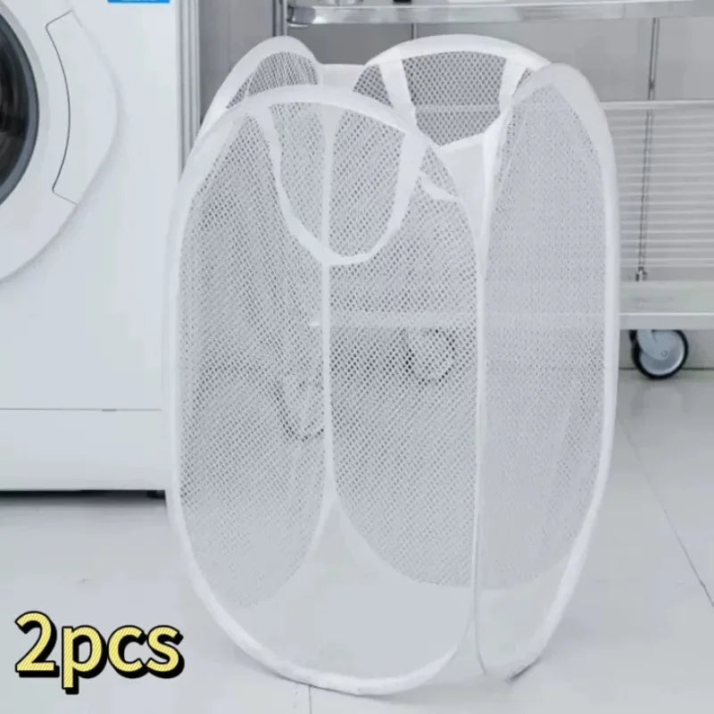 2-6 PCS Set Folding Dirty Laundry Sorting Basket Washing Frame Bathroom Cloth Mesh Storage Bag Frame Bucket Laundry Organizers Storage Pouch Laundry Accessory Sets