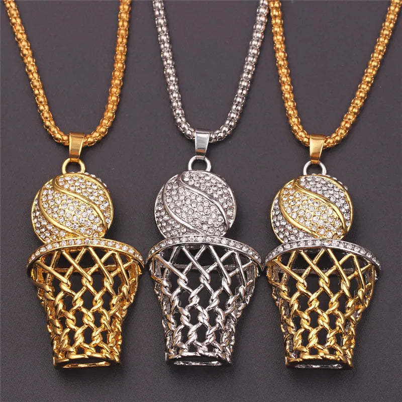 NEW Fashion Street Exaggerated Punk Basketball Pendant Necklace for Women Men Sports Hip Hop Chain Jewelry Accessories