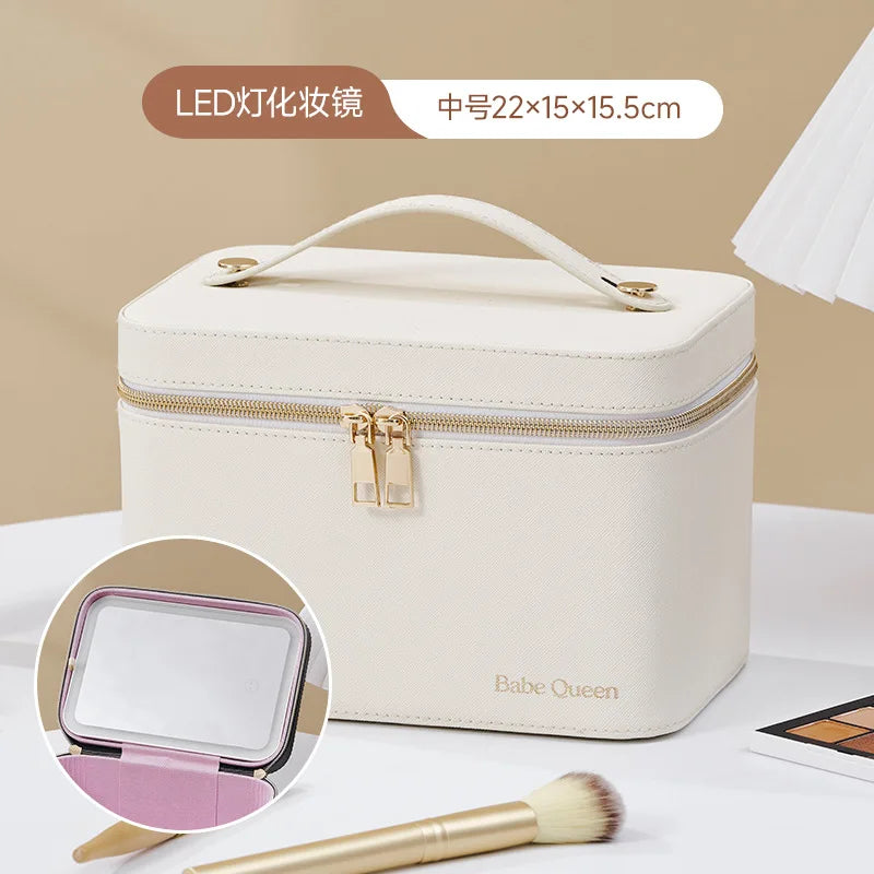 NEW Arrivals 10 Colors  LED Strip Light Mirror Make-Up Storage Case, Portable Large-Capacity Professional Cosmetic Bag