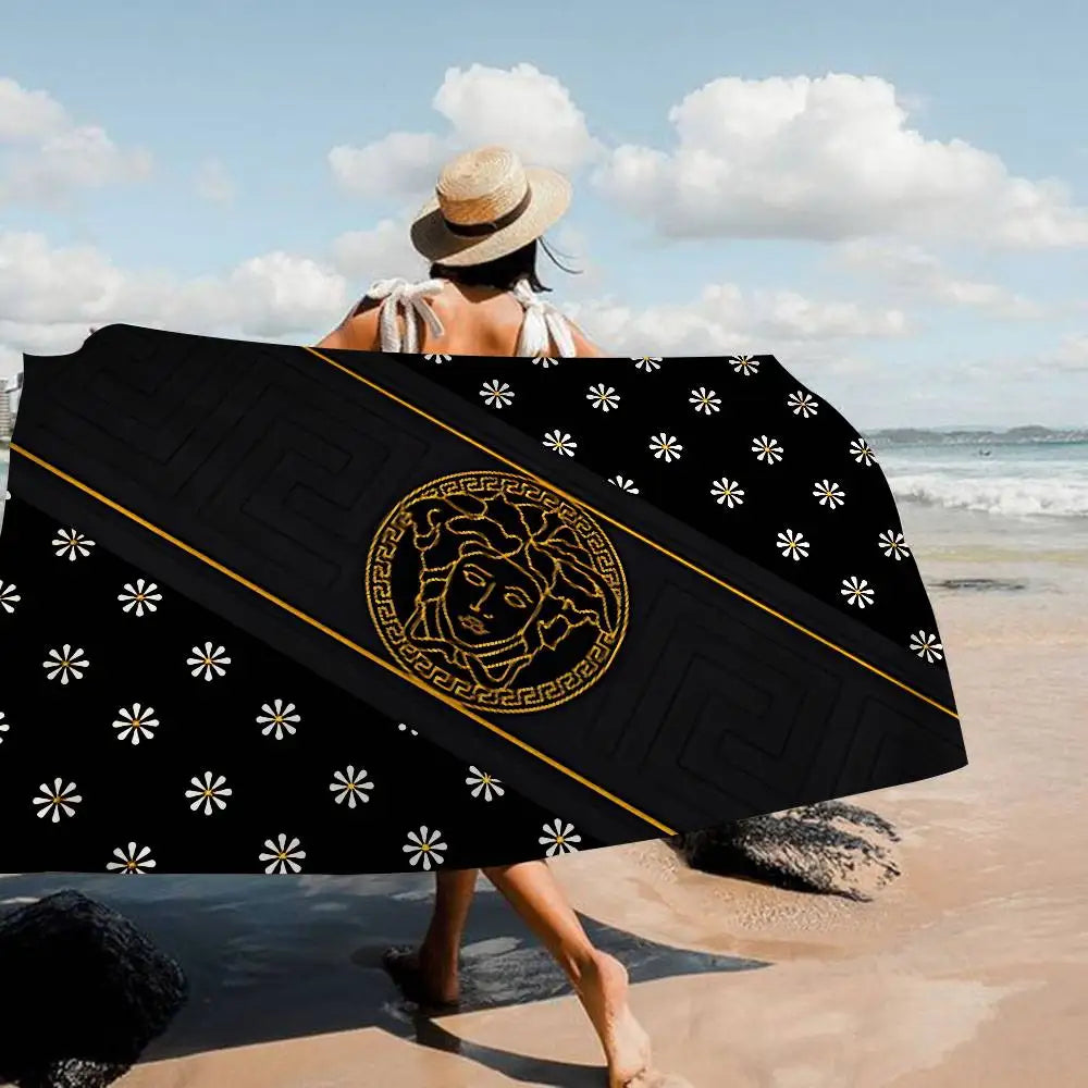 100% Cotton 77x182cm Fashion And Luxury V-Versace Anime Beach Swimming Towel Soft Absorbent Washcloth Women's Gifts for Travel Camping Gym Beach
